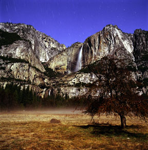 Moonlit Yosemite Falls and Pogonip Fog